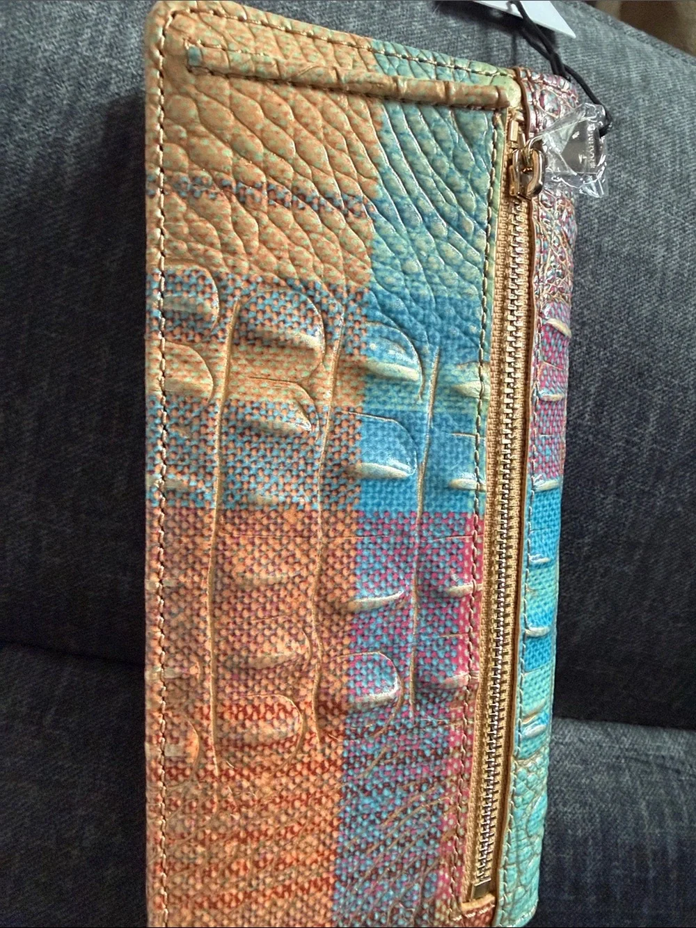 Brahmin Multicolor Textured Leather Clutch - Pink, Blue, Gold, Green
